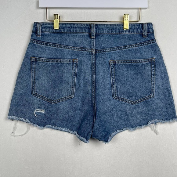 Wild Fable High Rise Denim Shorts Medium Wash, Distressed Ripped Cut Offs, Sz 8‎ - Picture 2 of 5